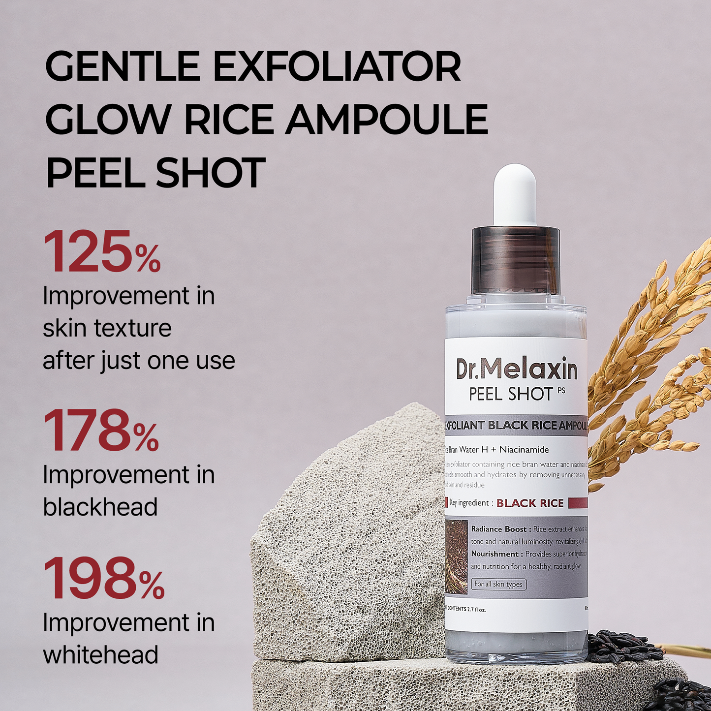 [Dr.Melaxin Official] Peel Shot Glow Rice Ampoule Duo-Serums for Brightening, Exfoliating, and Moisturizing - Suitable for All Skin Types