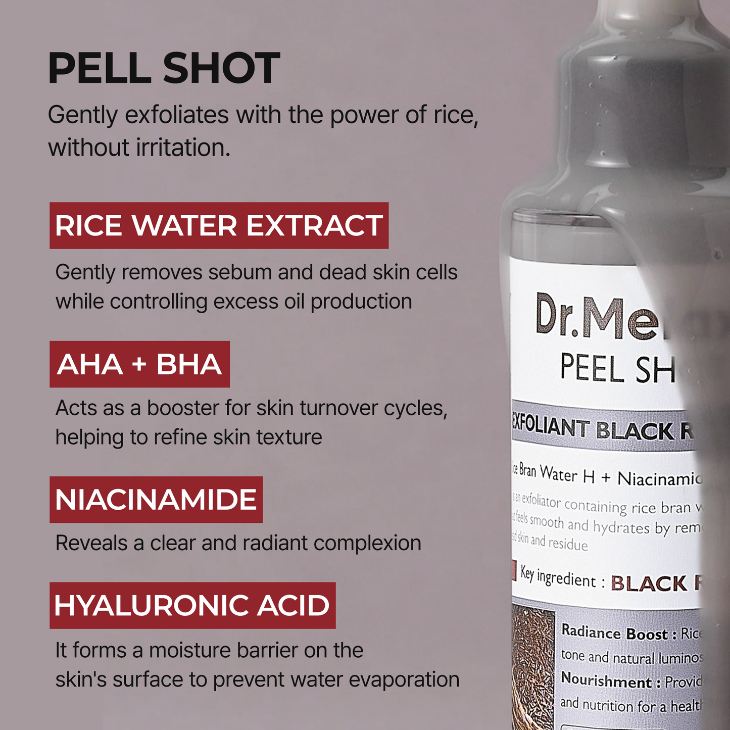[Dr.Melaxin Official] Peel Shot Glow Rice Ampoule Duo-Serums for Brightening, Exfoliating, and Moisturizing - Suitable for All Skin Types
